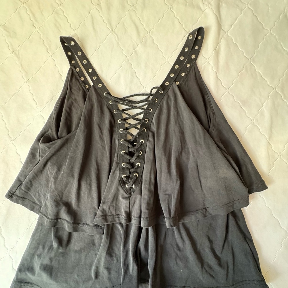 Black Lace-Up Tank Top